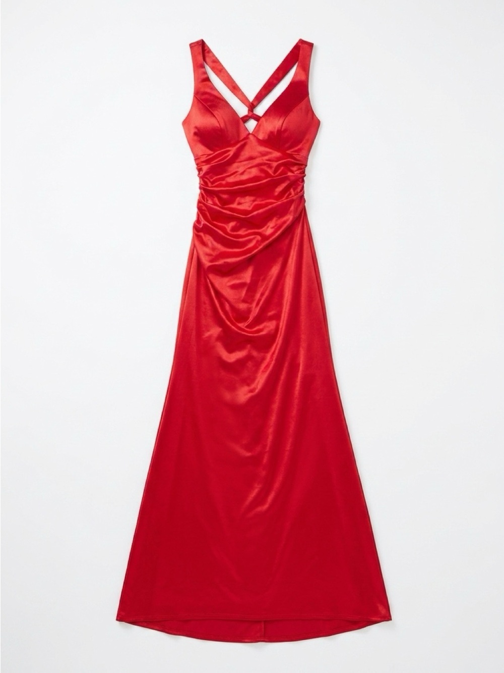 Windsor Red Satin Cross-Strap Evening Gown Size XS